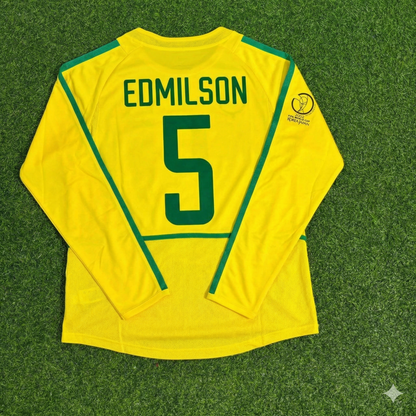 Edmilson Brazil 2002 World Cup Final Yellow Long Sleeve Retro Football Jersey