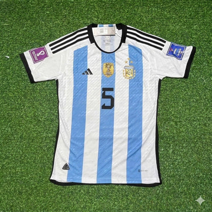 Leandro Paredes 5- Argentina 2022 Qatar World Cup Champion Home Jersey Maillot Trikot Maglia Soccer Shirt