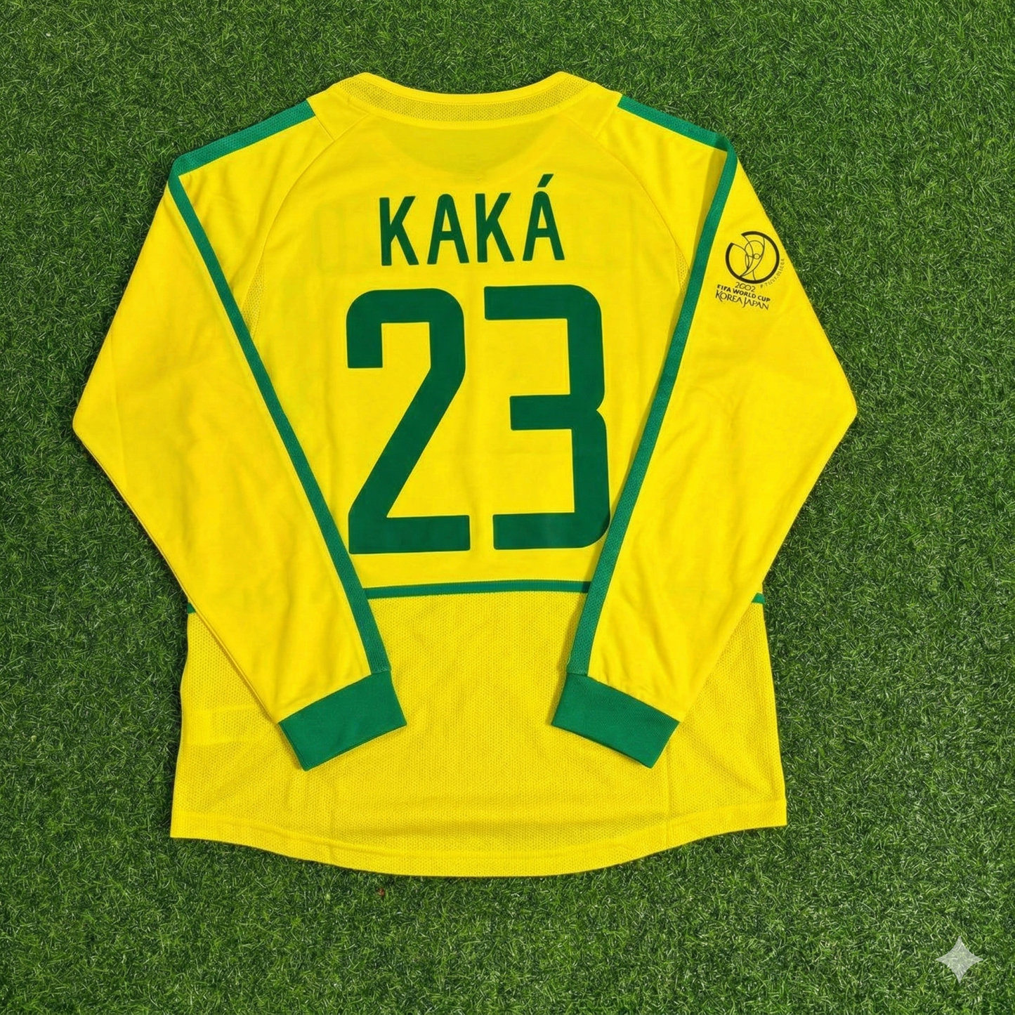 Kaka Leite Brazil 2002 World Cup Final Yellow Long Sleeve Retro Football Jersey