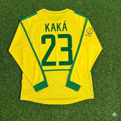 Kaka Leite Brazil 2002 World Cup Final Yellow Long Sleeve Retro Football Jersey