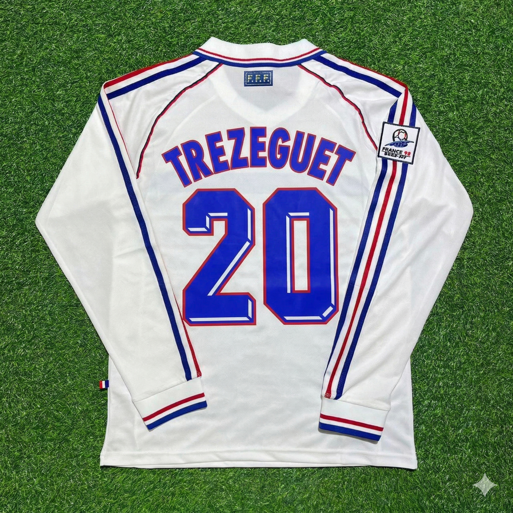 David Trezeguet #20 France 1998 World Cup White Away Long Sleeve Retro Jersey
