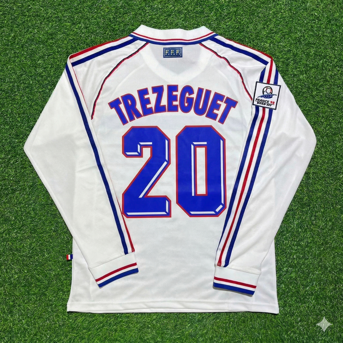 David Trezeguet #20 France 1998 World Cup White Away Long Sleeve Retro Jersey