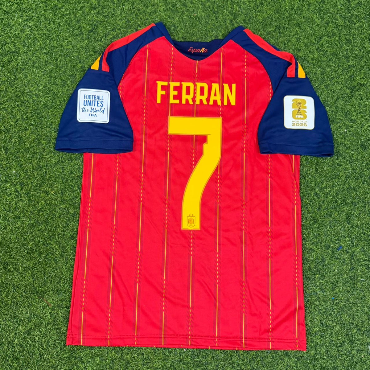Ferrán Torres #7 Espagne Deux étoiles Champions de la Coupe du Monde 2026 Maillot Domicile