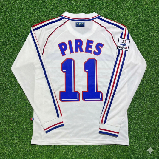 Robert Pires #11 France 1998 World Cup White Away Long Sleeve Retro Jersey