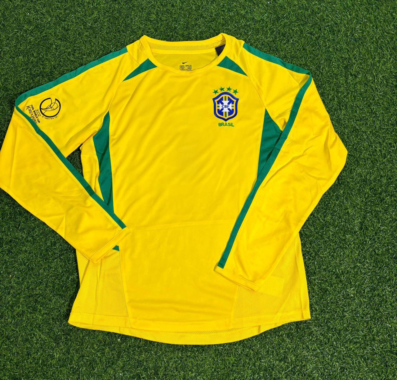 Brazil 2002 World Cup Final Yellow Long Sleeve Retro Football Jersey