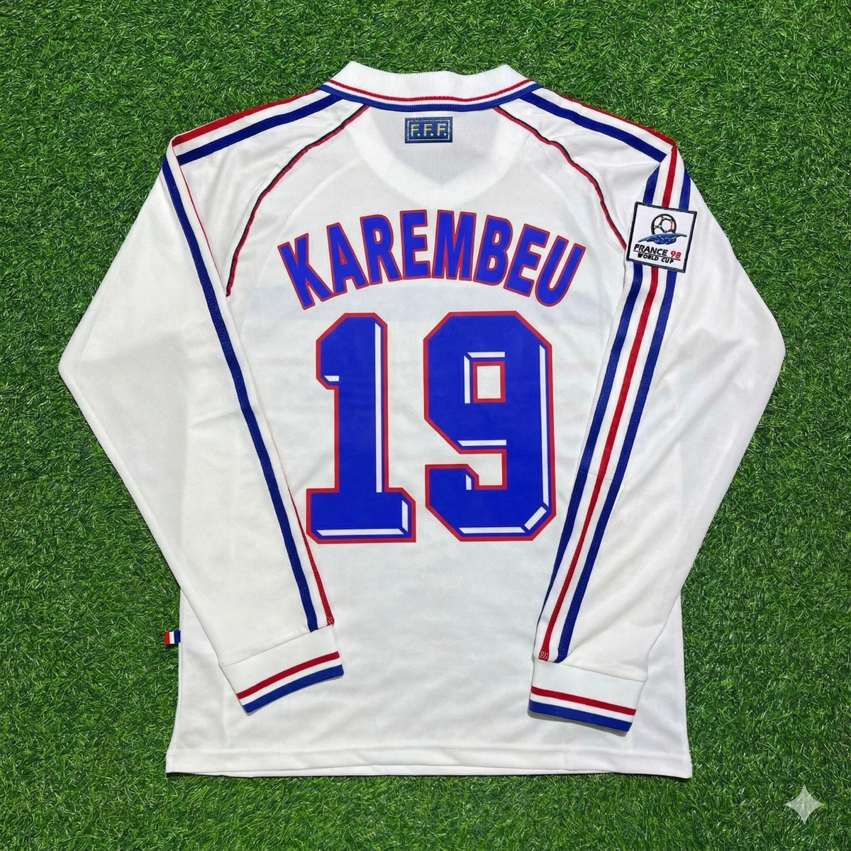 Christian Karembeu #19 France 1998 World Cup White Away Long Sleeve Retro Jersey