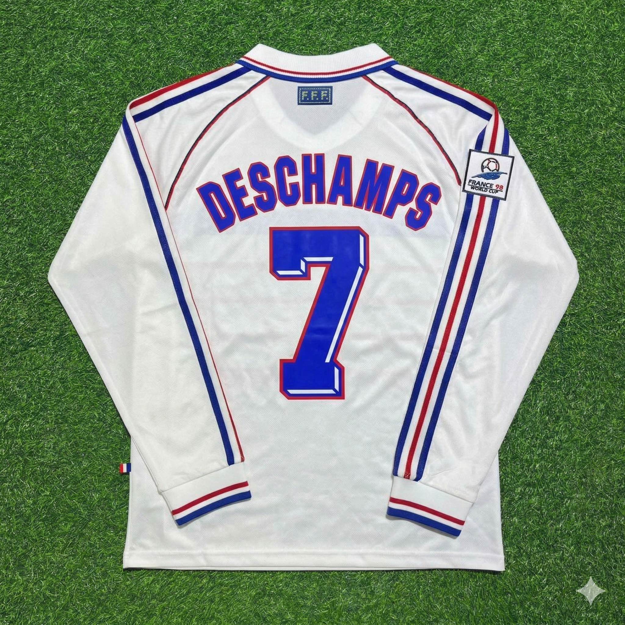 Didier Deschamps #7 France 1998 World Cup White Away Long Sleeve Retro Jersey