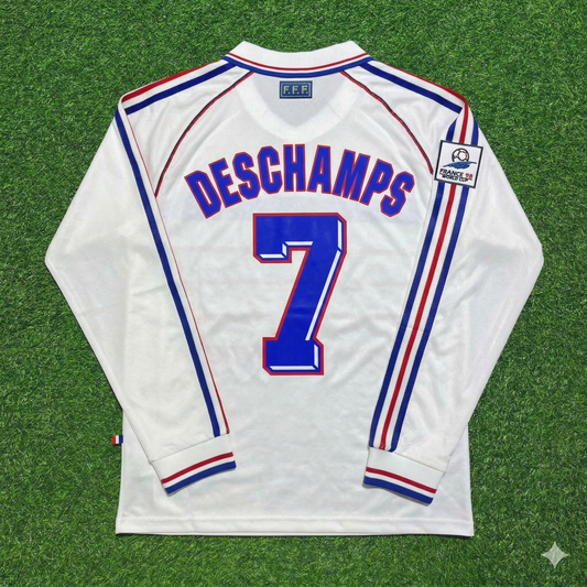 Didier Deschamps #7 France 1998 World Cup White Away Long Sleeve Retro Jersey