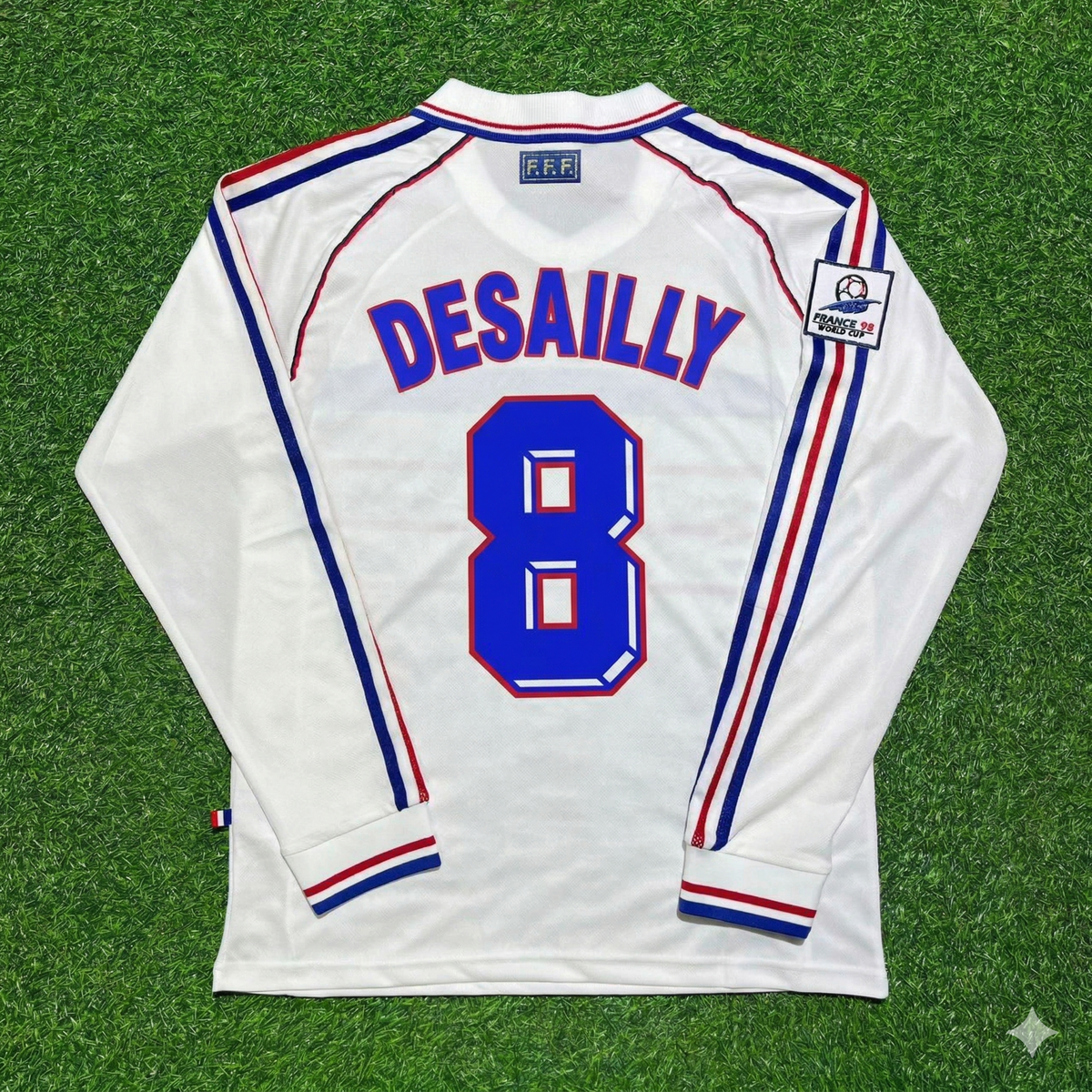 Marcel Desailly #8 France 1998 World Cup White Away Long Sleeve Retro Jersey