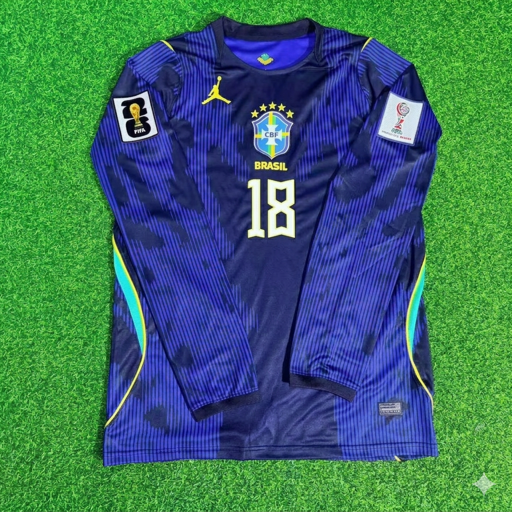 Andrey Santos 18# Brazil 2026 World Cup Long Sleeve Blue Away Jersey Trikot