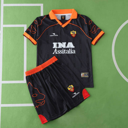 A.S Roma 1999-2000 Season Black Kids Retro Away Football Jersey Trikot Maillot
