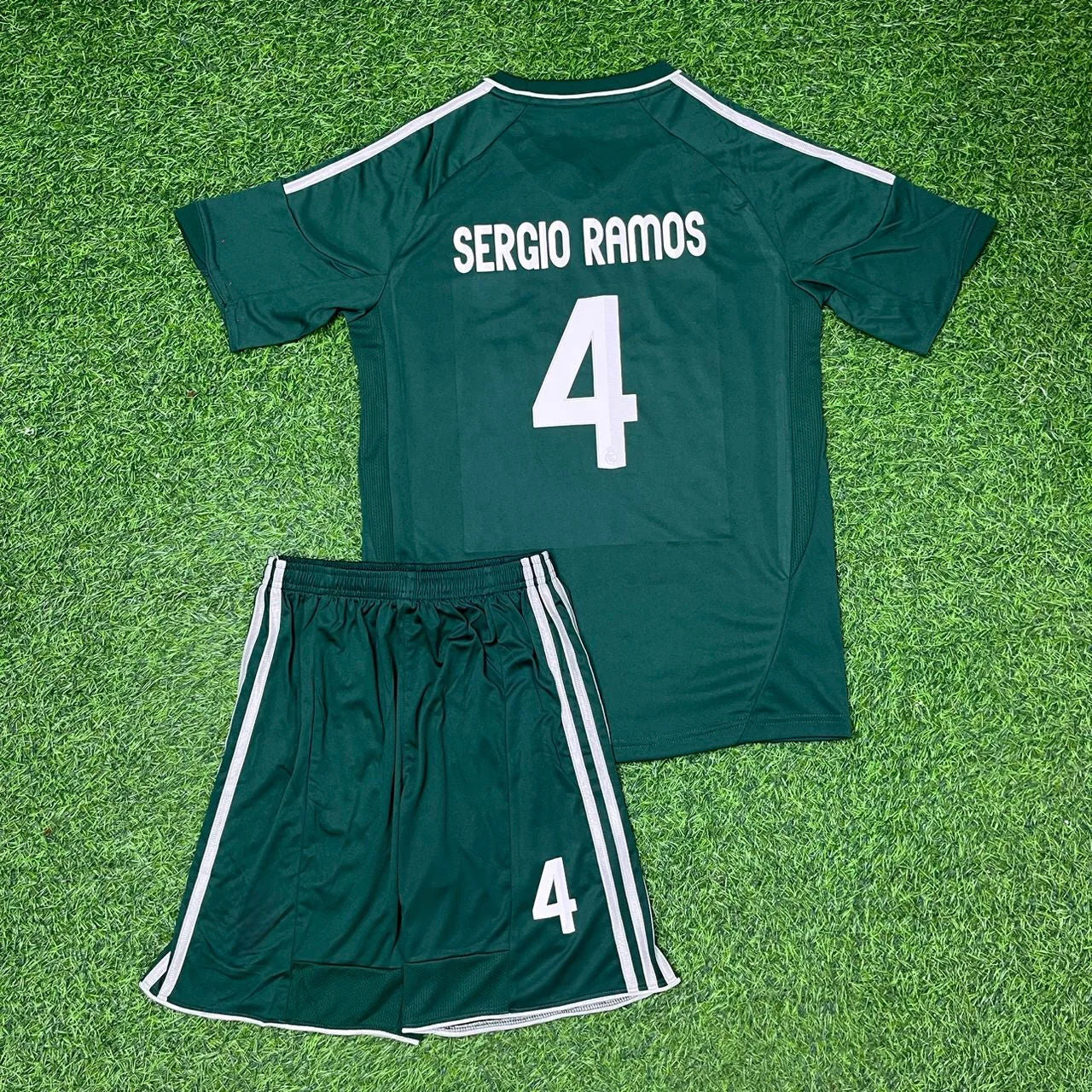 Sergio Ramos #4 Real Madrid 2012-2013 Green Kids Jersey Soccer Shirt