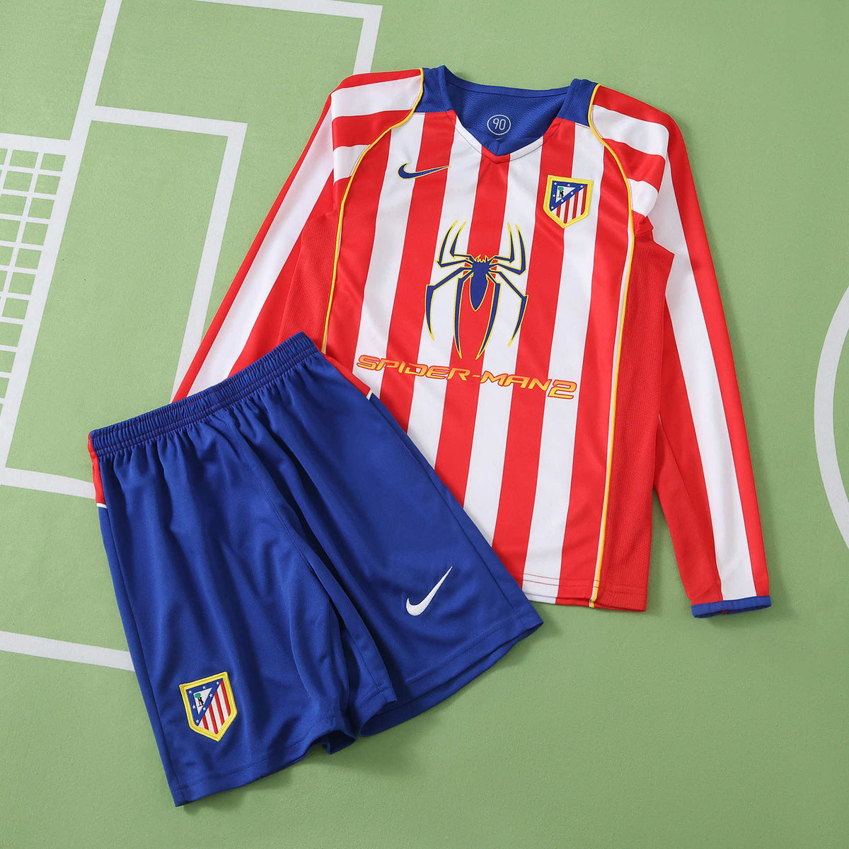 Atlético Madrid 2004-2005 Season Retro Home Kids Long Sleeve Football Jersey Trikot Maillot