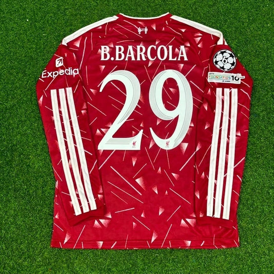 Bradley Barcola #29 Liverpool 2027 Maillot de foot domicile manches longues avec patch Ligue des Champions nouvelle saison