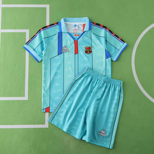 FC Barcelona 1996-1997 Season Away Blue Retro Kids Football Jersey Trikot Maillot