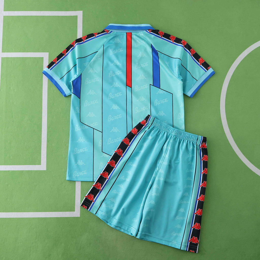 FC Barcelona 1996-1997 Season Away Blue Retro Kids Football Jersey Trikot Maillot