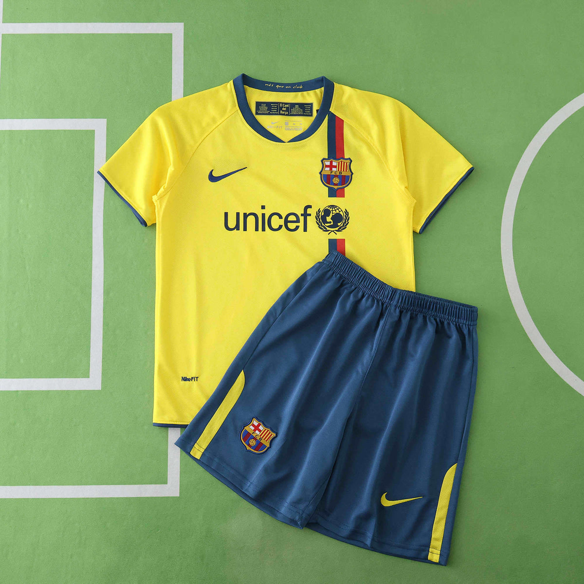 FC Barcelona 2008-2009 Season Away Kids Yellow Retro Football Jersey Trikot Maillot