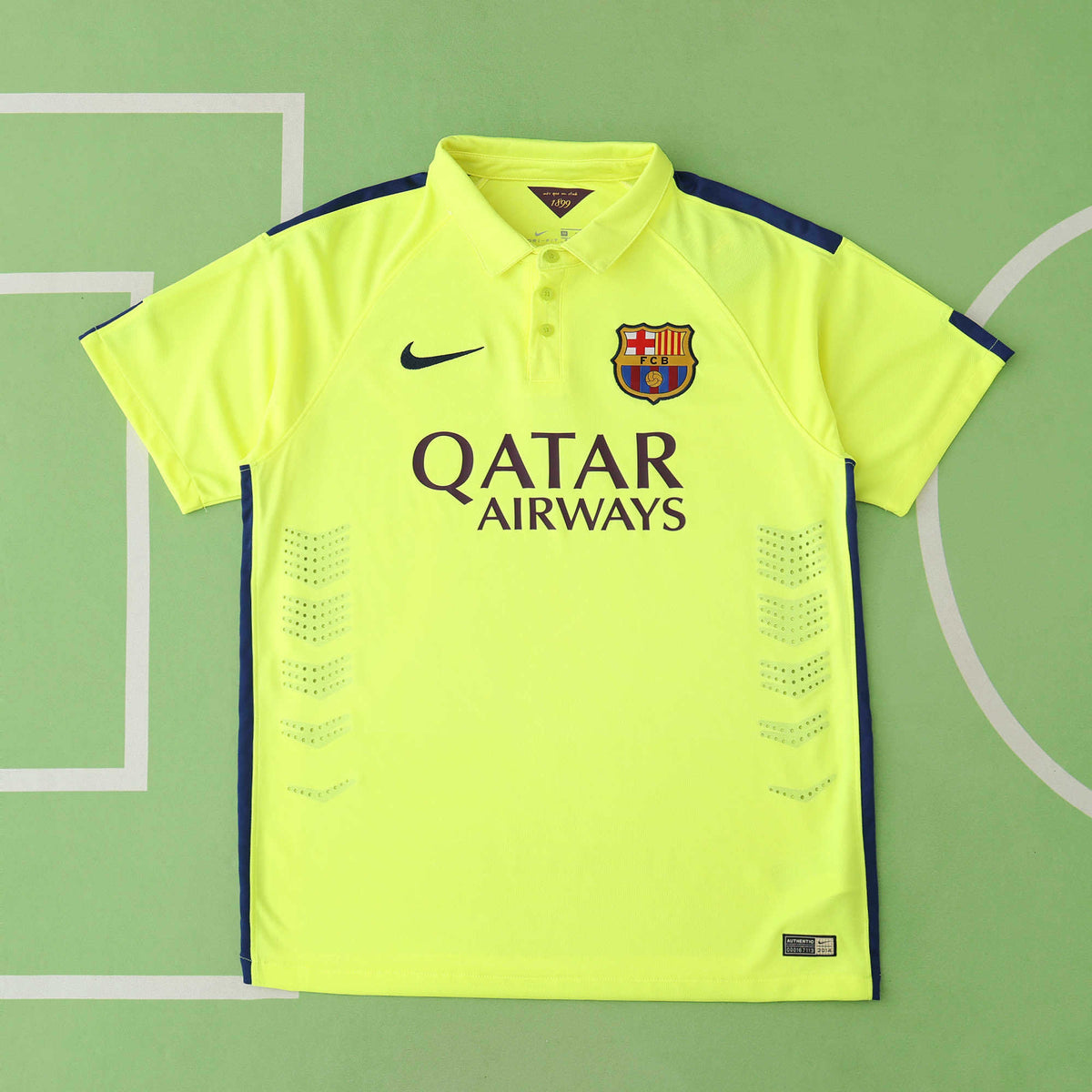 FC Barcelona 2014-2015 Season Away Yellow Retro Football Jersey Trikot Maillot