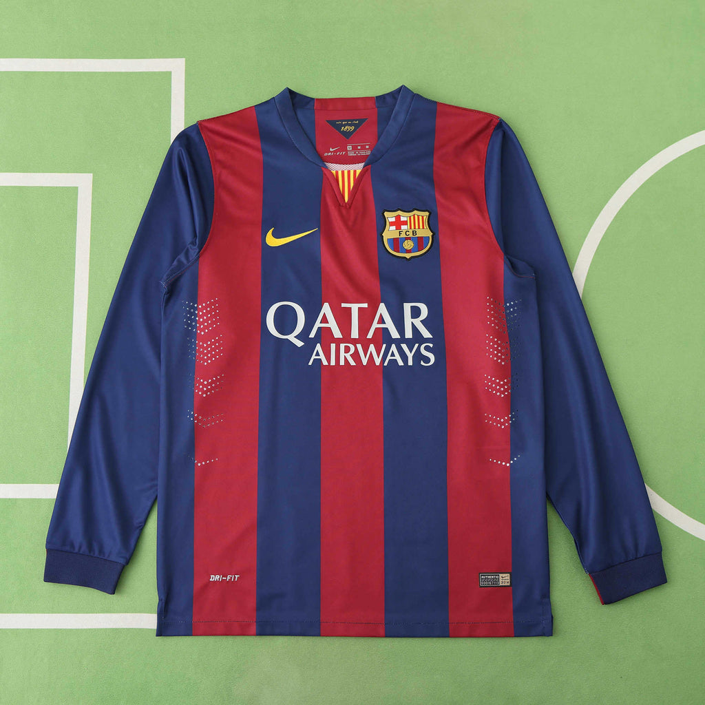 FC Barcelona 2014-2015 Season Home Long Sleeve Retro Football Jersey Trikot Maillot