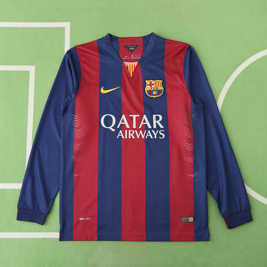 FC Barcelona 2014-2015 Season Home Long Sleeve Retro Football Jersey Trikot Maillot