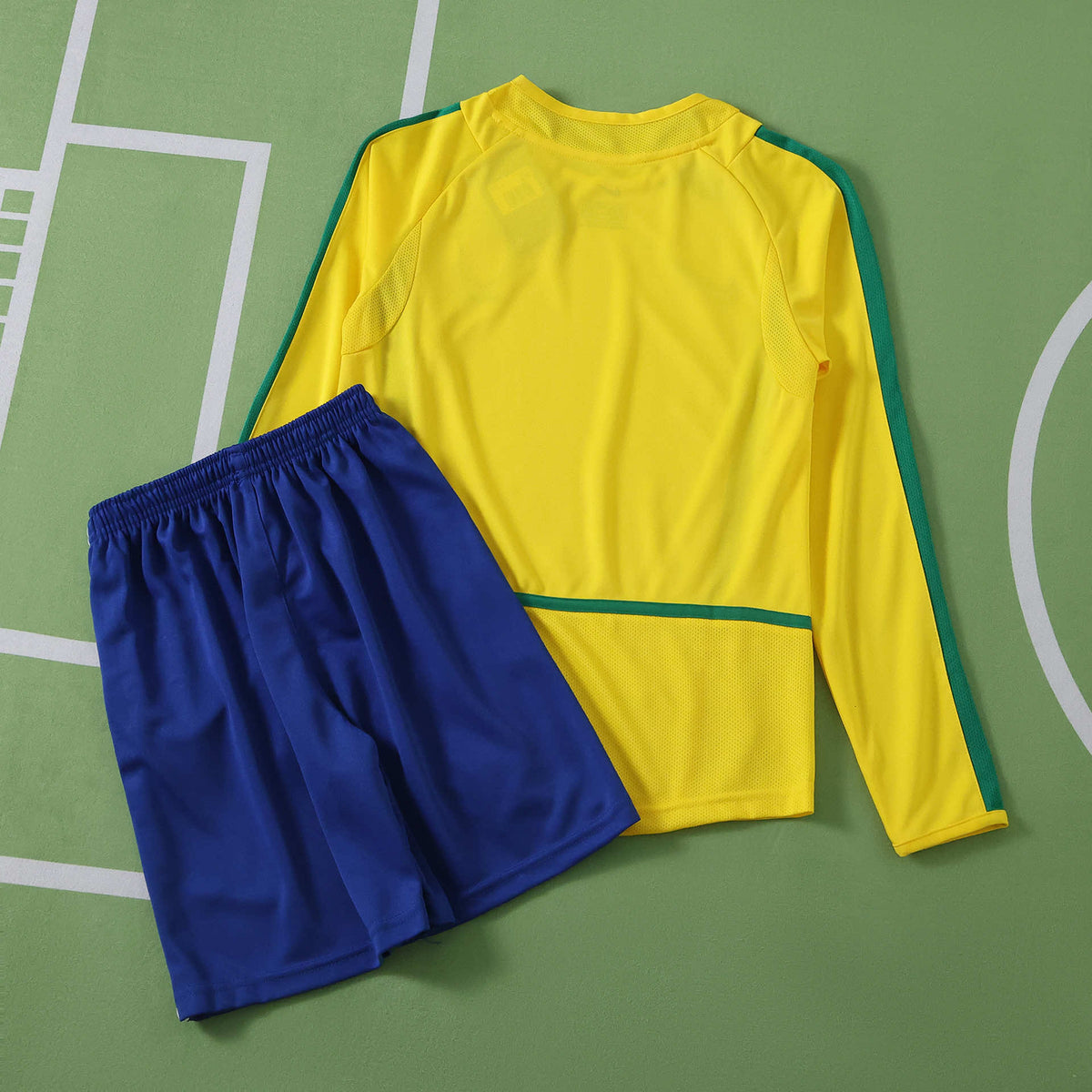 Brazil 2002 Season Retro Home Kids Long Sleeve Football Jersey Trikot Maillot