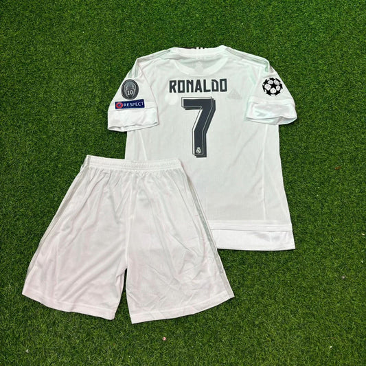 Cristiano Ronaldo 7 Real 2016 Champions League Final Kids Football Jersey Kit