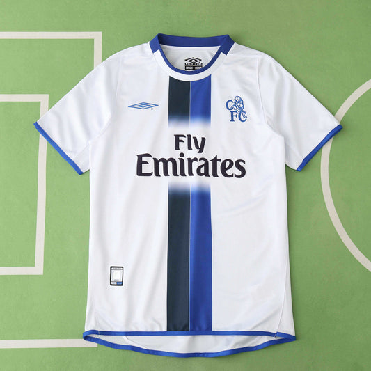 Chelsea 2003-2004 Season Away White Retro  Football Jersey Trikot Maillot