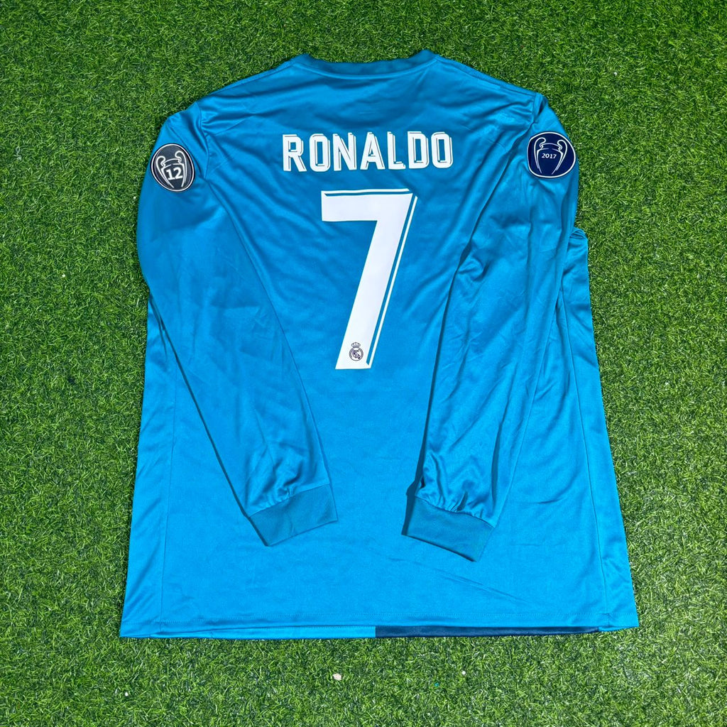 Cristiano Ronaldo 7 - Real 18 Turquoise CL Long Sleeve Jersey Trikot Maillot Soccer Shirt