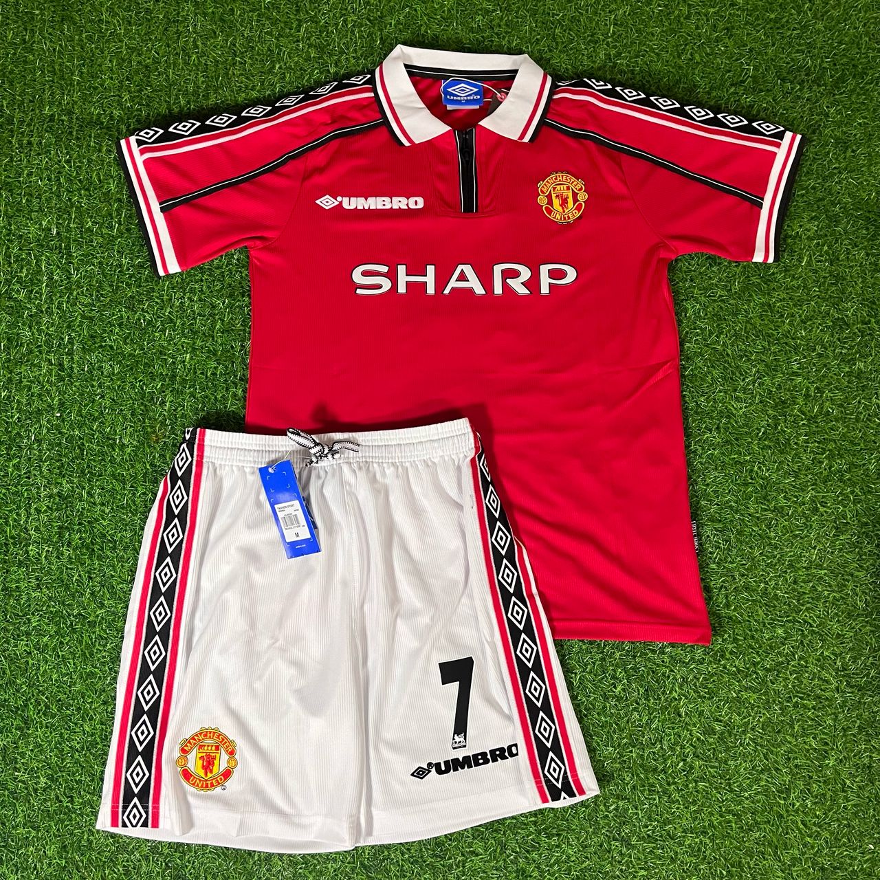 David Beckham Manchester United 1999 Kinder Set Retro Trikot Fußball T-Shirt