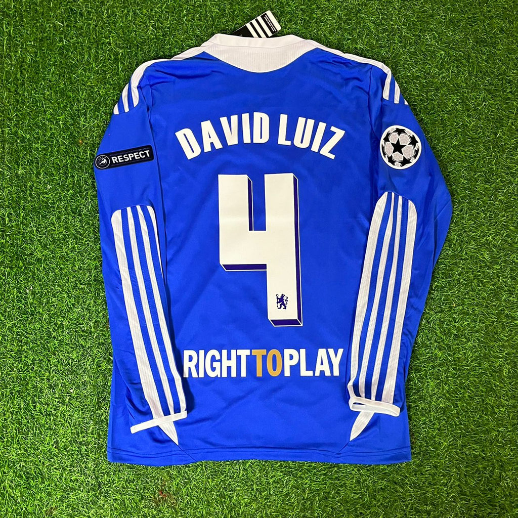 Maillot de football rétro à manches longues David Luiz #4 Chelsea Ligue des Champions 2012 Finale de Munich