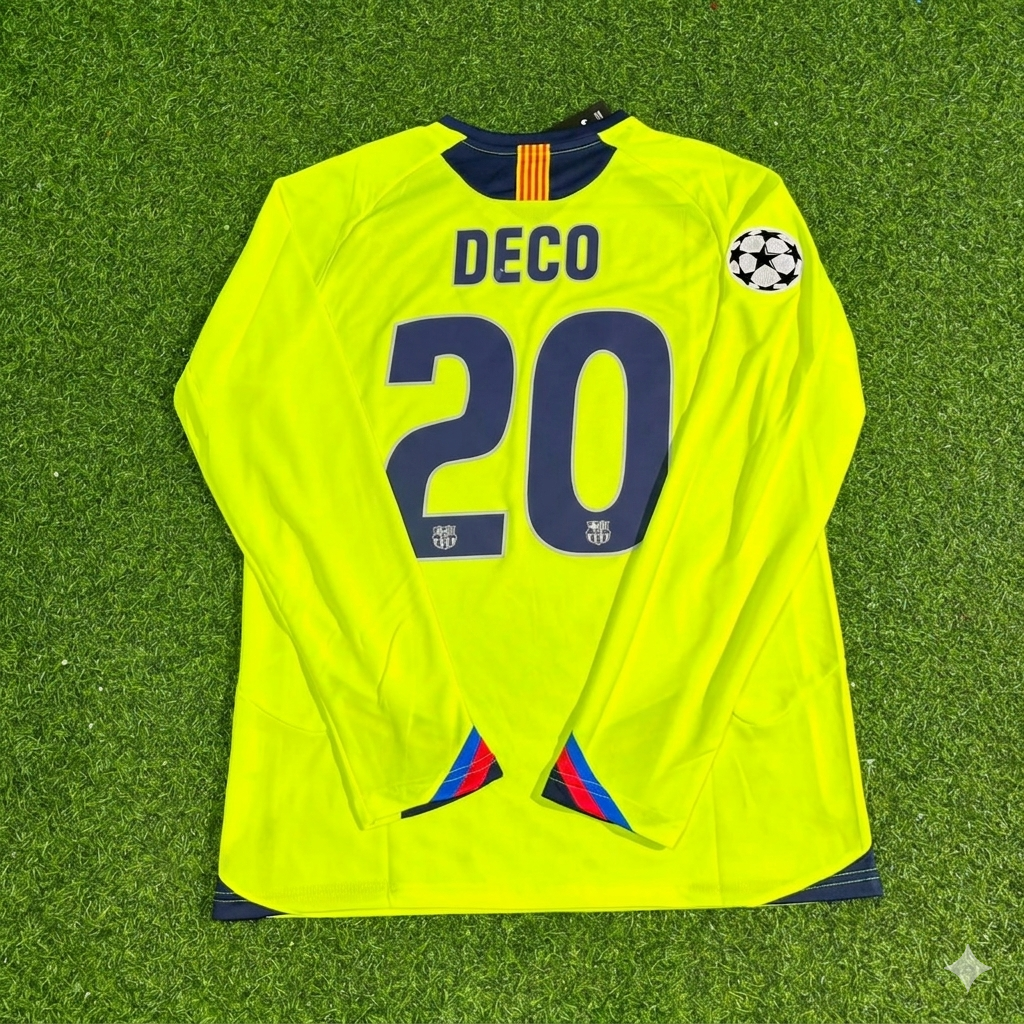 Maillot de football rétro à manches longues Deco Barcelone 2005-2006 jaune et vert