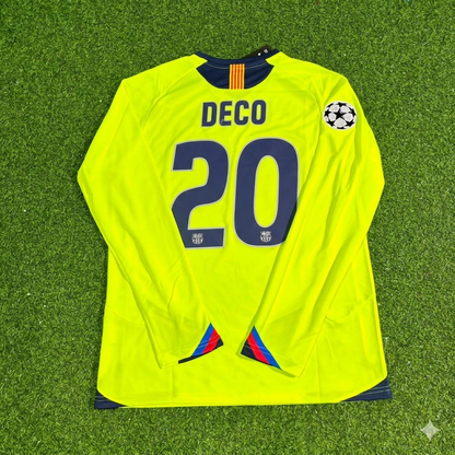 Maillot de football rétro à manches longues Deco Barcelone 2005-2006 jaune et vert
