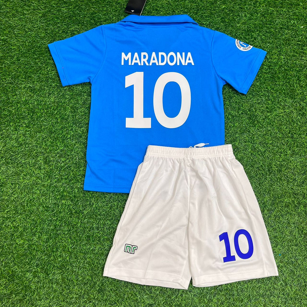 Diego Maradona Napoli Home Kids Kit – Kit Jersey for Children – | KinderTrikot | Maillot Enfant Soccer Shirt