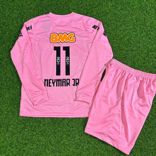 Neymar Jr Santos Kinder Pink Langarm Retro Fußballtrikot