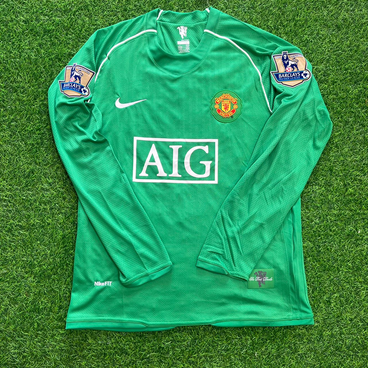 Maillot de foot Edwin van der Sar Manchester United Gardien Vert Rétro Manches Longues