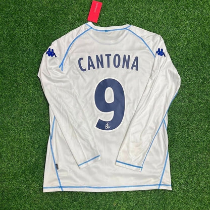 Eric Cantona Auxerre Commemorative White Long Sleeve Retro Jersey Maillot