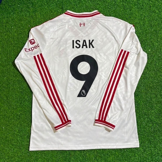 Maillot de football Alexander Isak #9 Liverpool 2027 Nouvelle saison à manches longues extérieur blanc