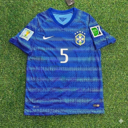 Fernandinho 5- 2014 World Cup Retro Blue Jersey Trikot