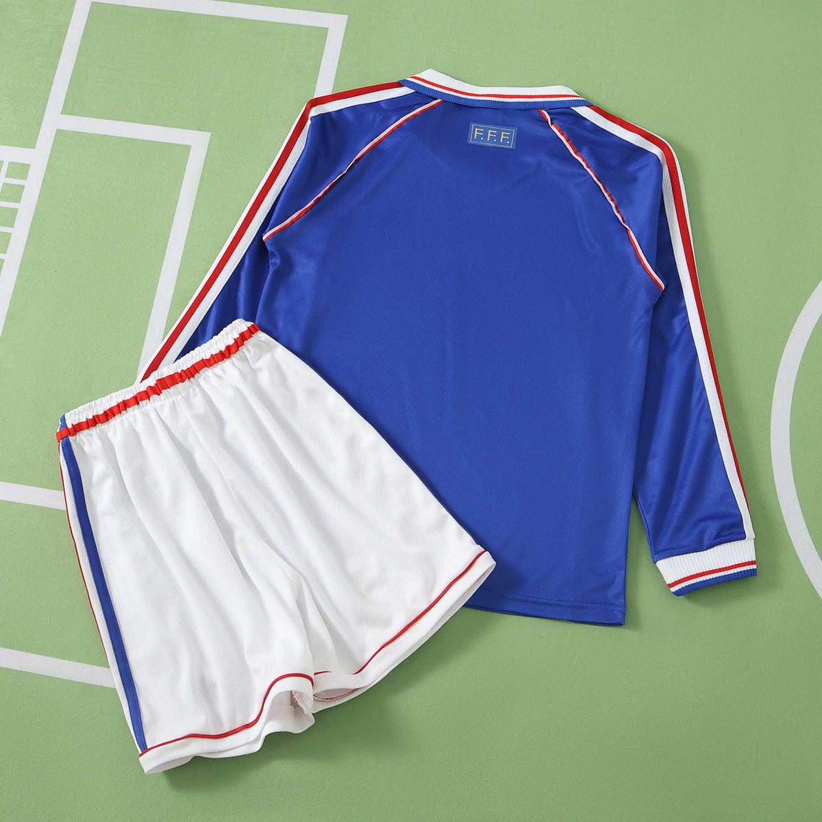 France 1998 Season Retro Home Kids Long Sleeve Football Jersey Trikot Maillot