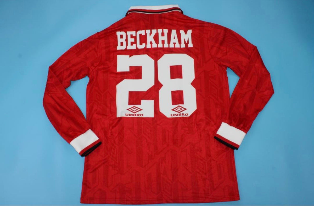 David Beckham Manchester United 1992-1993 Retro Langarm Fußballtrikot-Set