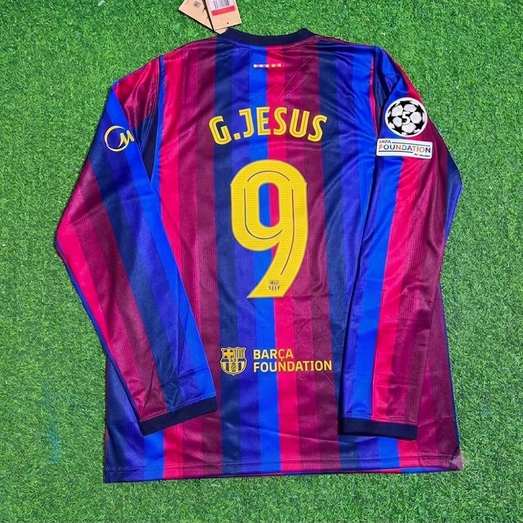 Gabriel Jesus #9 Barcelona 2027 Neue Saison Champions League Patch Heim Langarm Trikot Fußballtrikot
