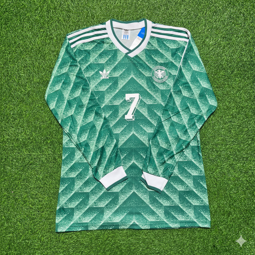 Pierre Littbarski Germany 1990 World Cup Green Long Sleeve Football Jersey
