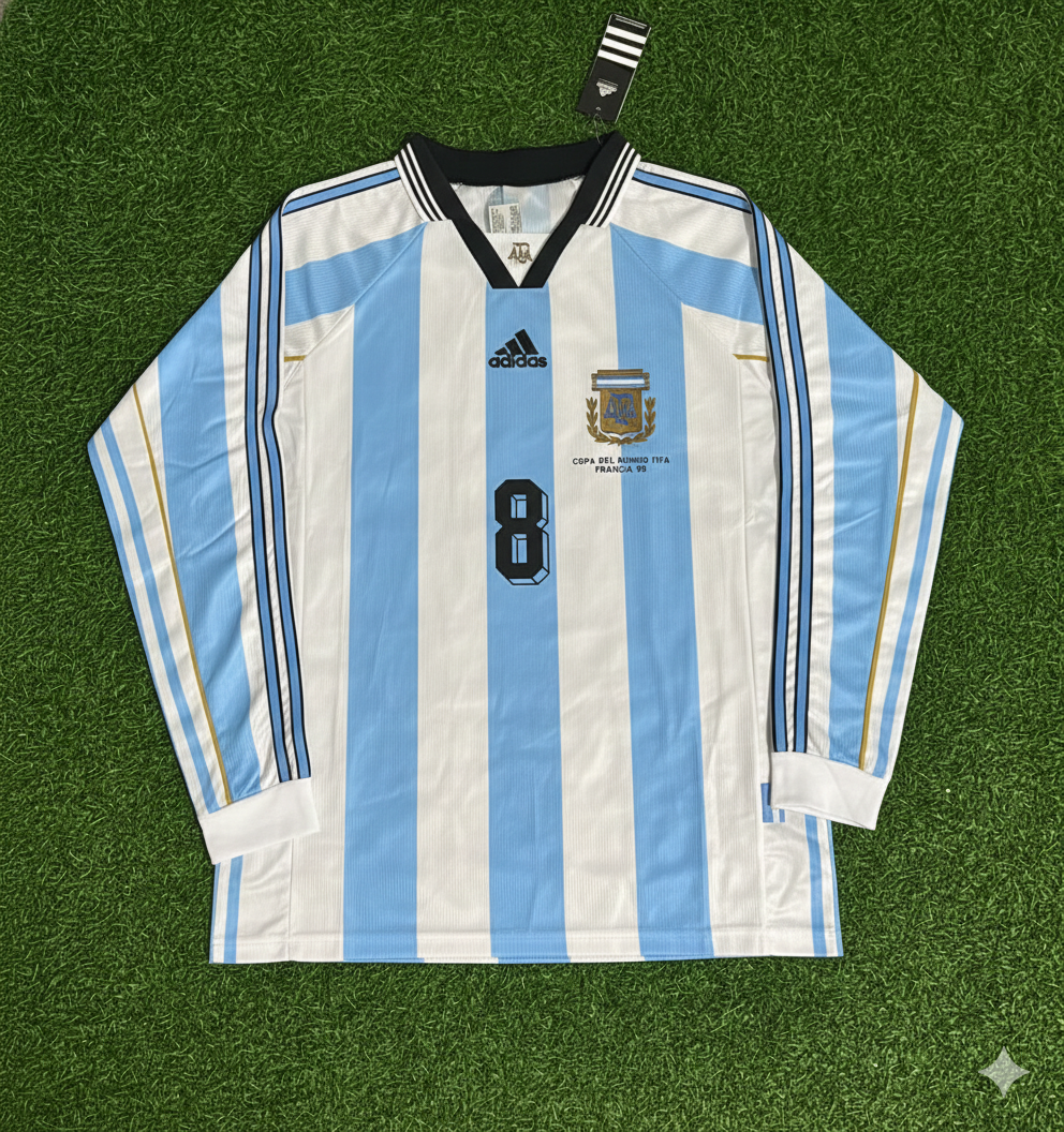 Argentinien 1998 WM weißes Langarm-Retro-Fußballtrikot – Javier Zanetti
