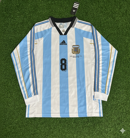 Argentinien 1998 WM weißes Langarm-Retro-Fußballtrikot – Javier Zanetti