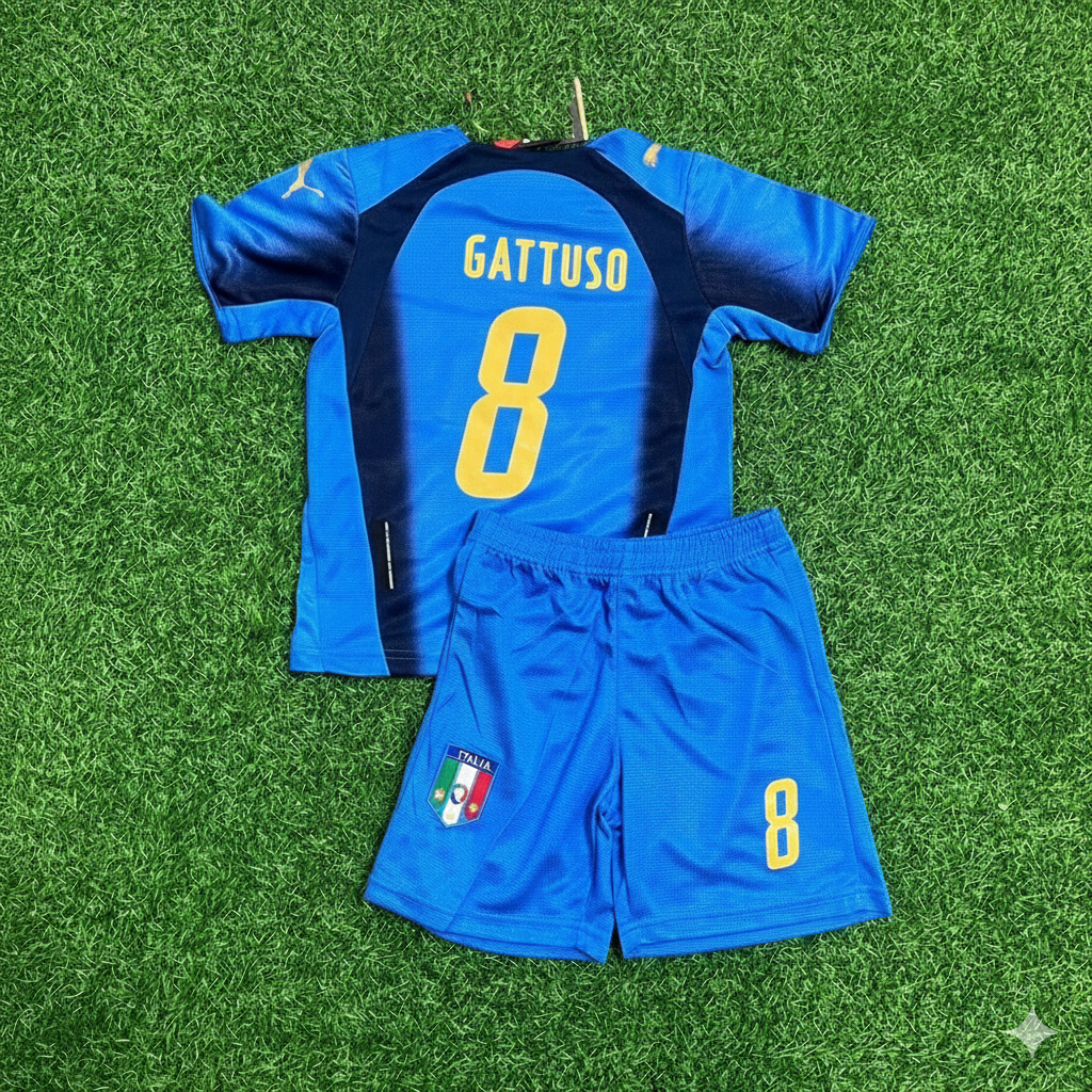Gennaro Gattuso 8- Italy 2006 World Cup Final Retro Kids Jersey Maillot Kinder Trikot Maglia Soccer Shirt