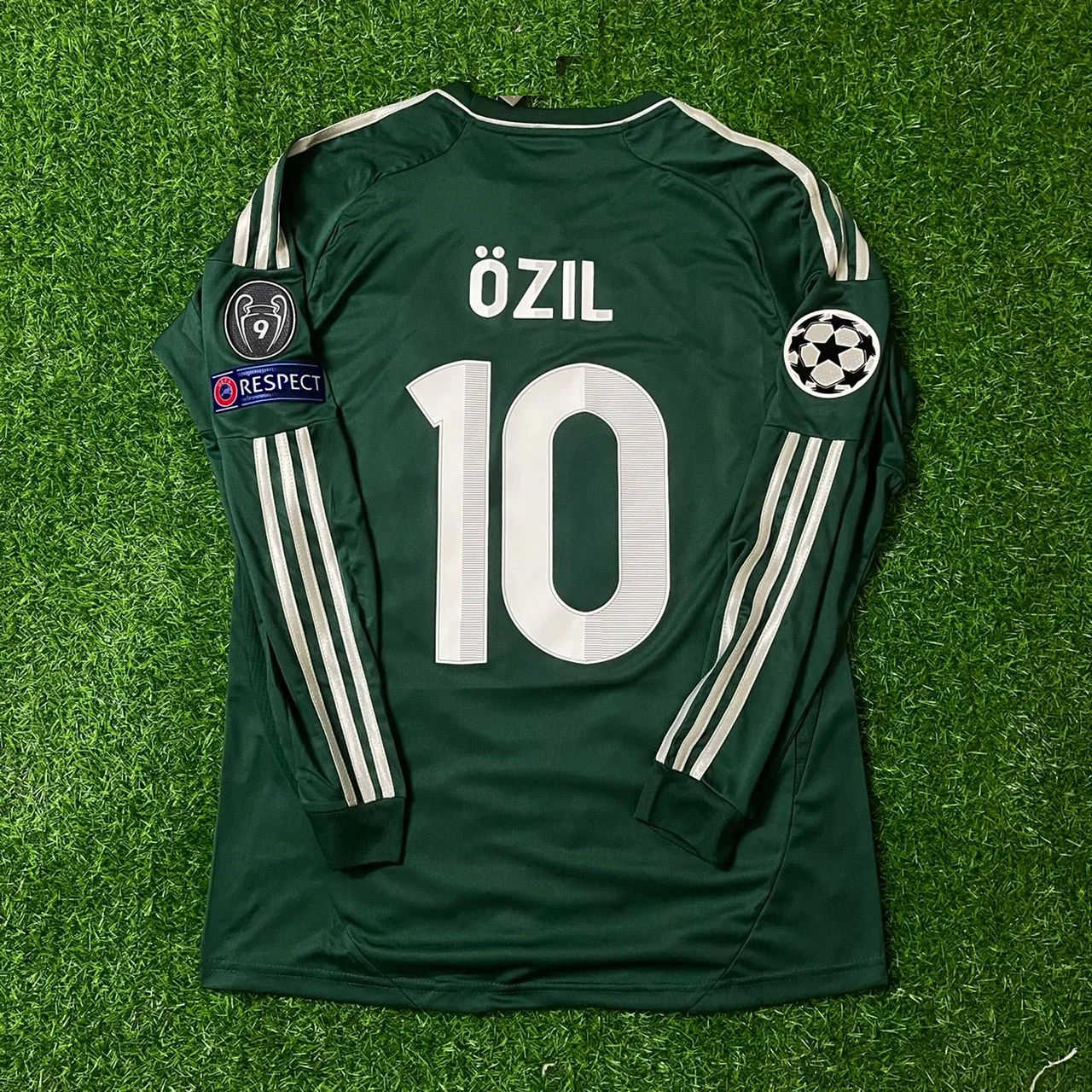 Mesut Ozil Real Madrid 2012-2013 Champions League Green Long Sleeve Jersey Soccer Shirt