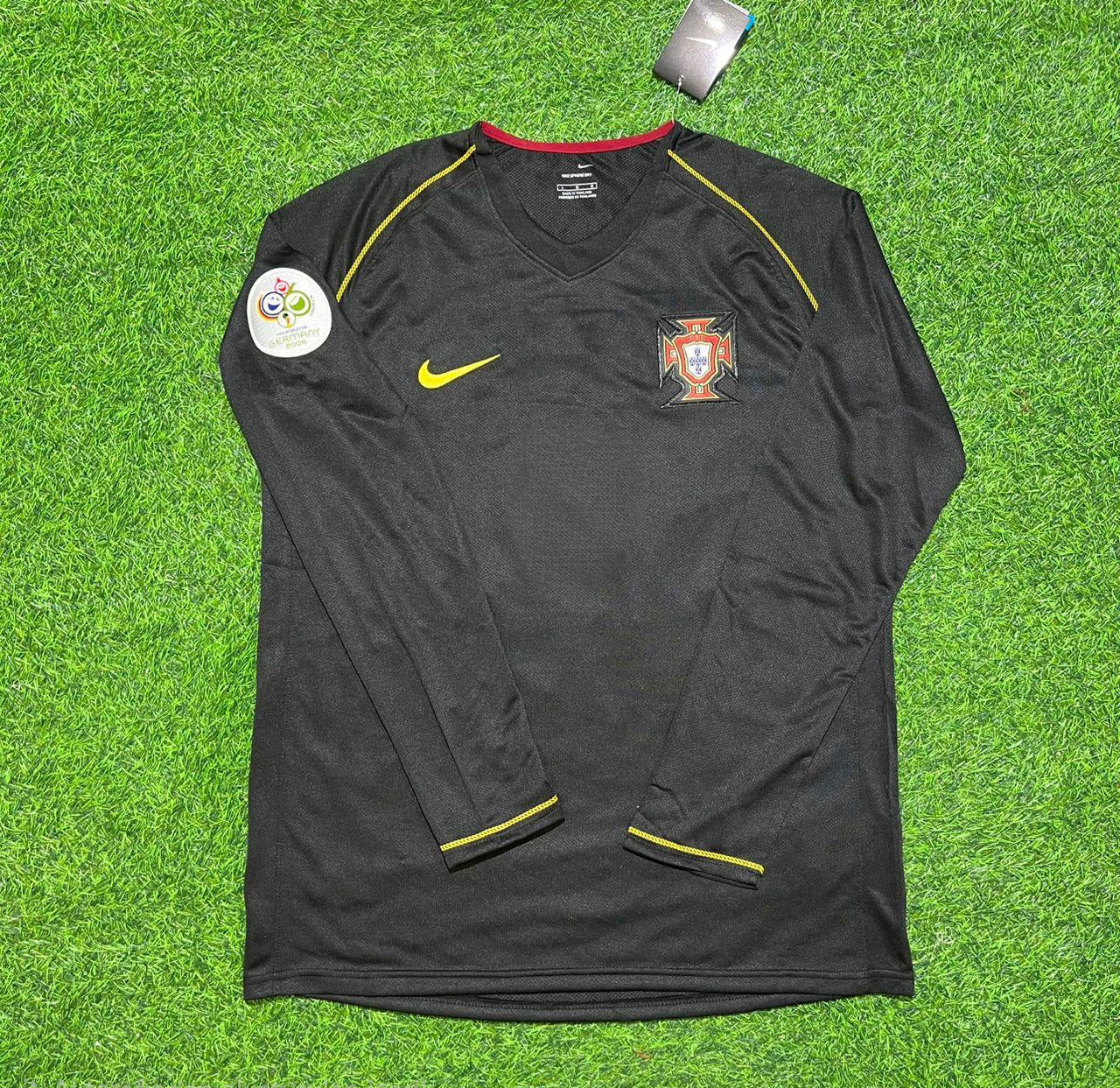 Portugal 2006 WM Langarm-Fußballtrikot Retro Schwarz