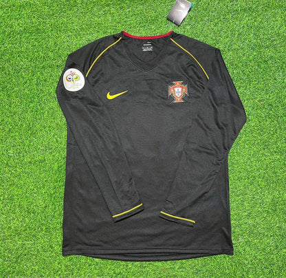 Portugal 2006 WM Langarm-Fußballtrikot Retro Schwarz
