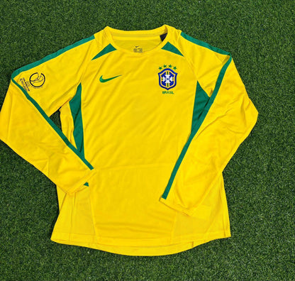 Juliano Belletti Brazil 2002 World Cup Final Yellow Long Sleeve Retro Football Jersey