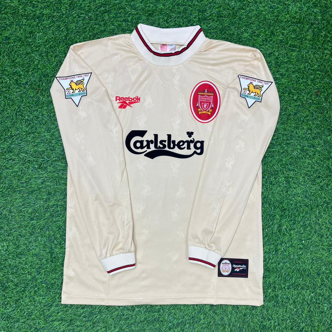 John Barnes Liverpool 1996 1997 Retro Away White Long Sleeve Jersey